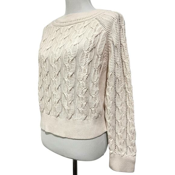 VELVET Graham & Spencer Sweater Dennie Boat Neck Cable Knit Cream Pullover Sz S - Picture 4 of 9